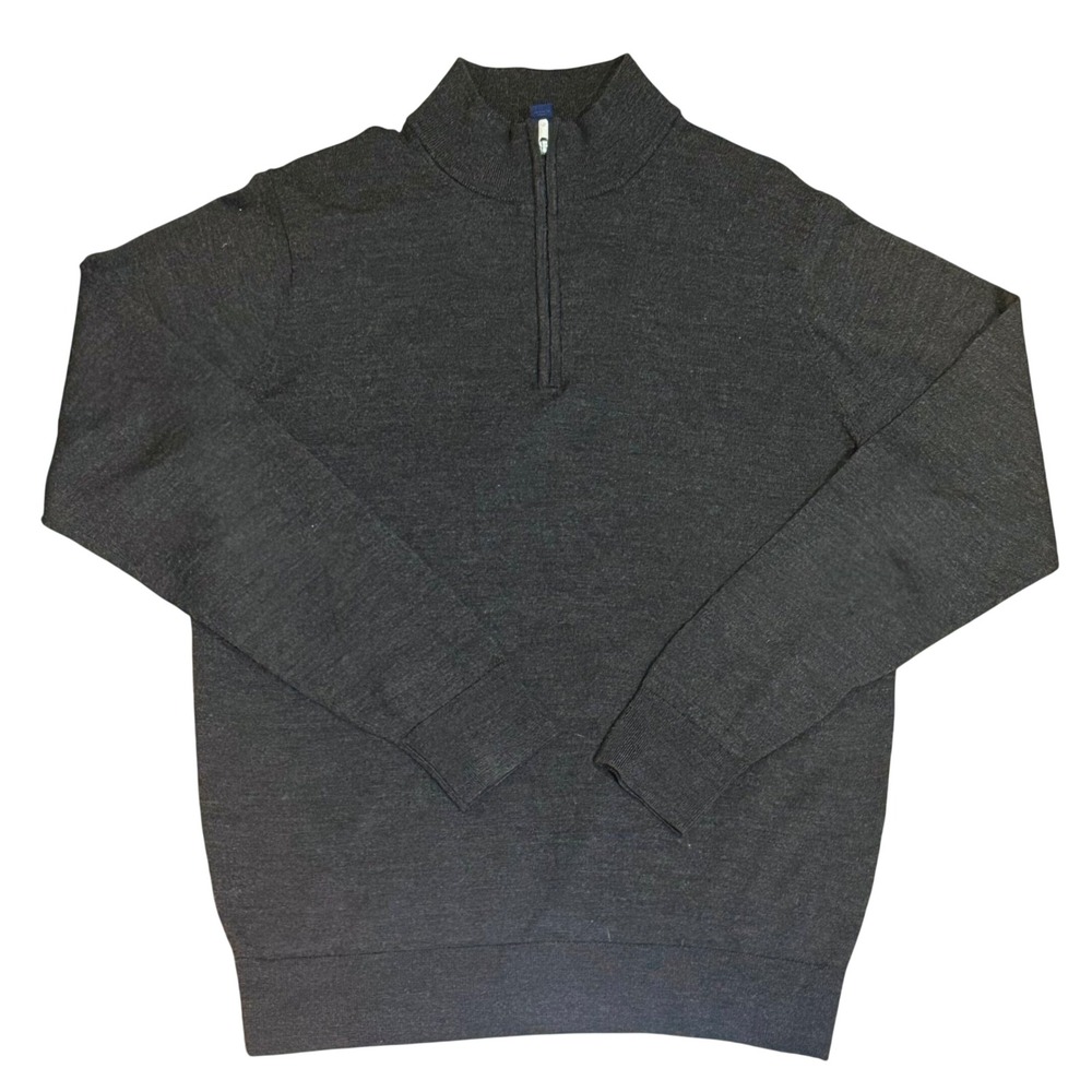 David Donahue Merino Wool Charcoal Grey Quarter Zip Sweater Men's Size Medium
